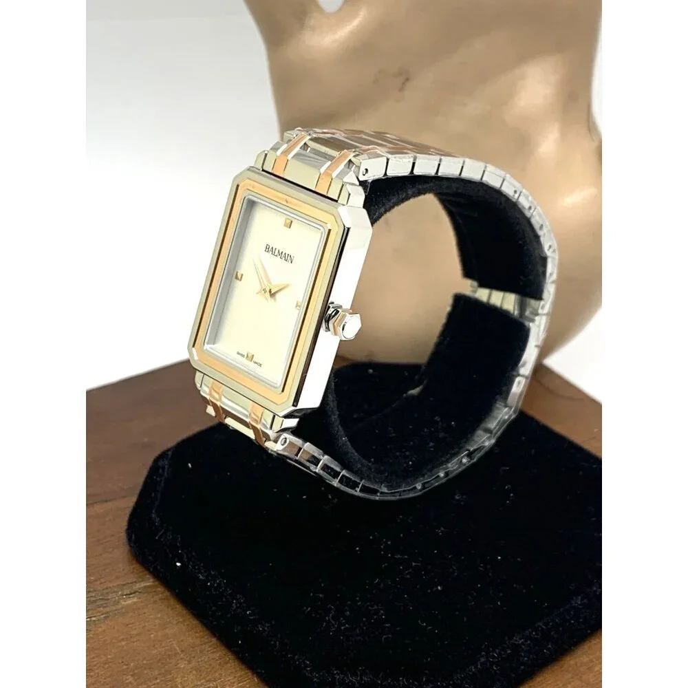 Balmain Women's Watch B43883326 Swiss Quartz Rose Gold Silver Steel Tank 25mm